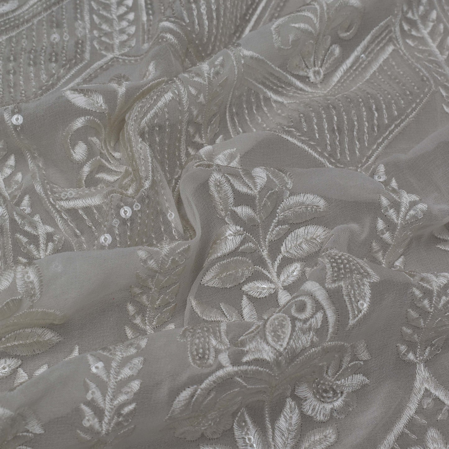 White Color Georgette Embroidery Fabric