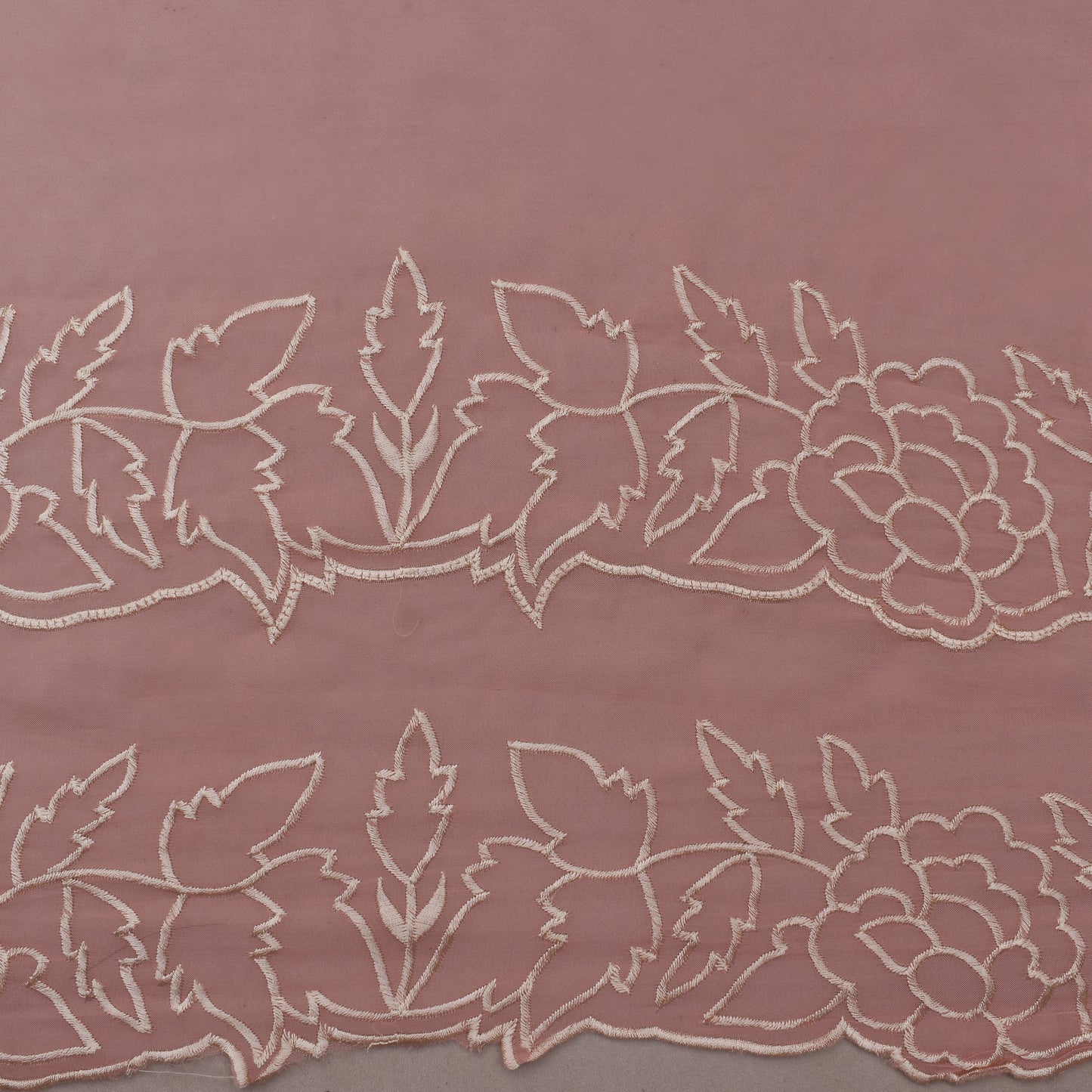 Pink Color Organza Border Embroidery Fabric