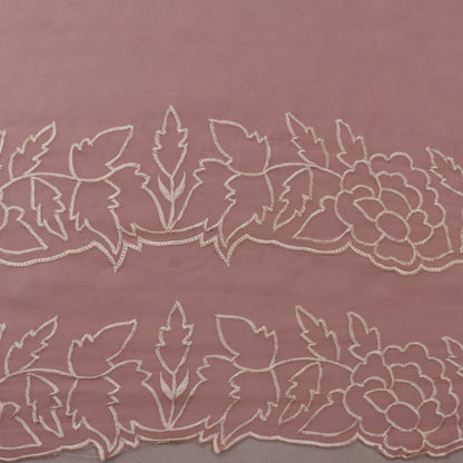 Pink Color Organza Border Embroidery Fabric