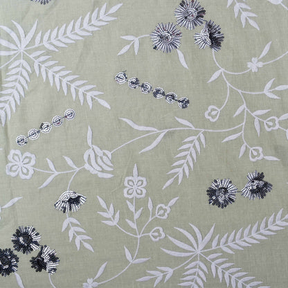 Pista Green Color Cotton Embroidery Fabric