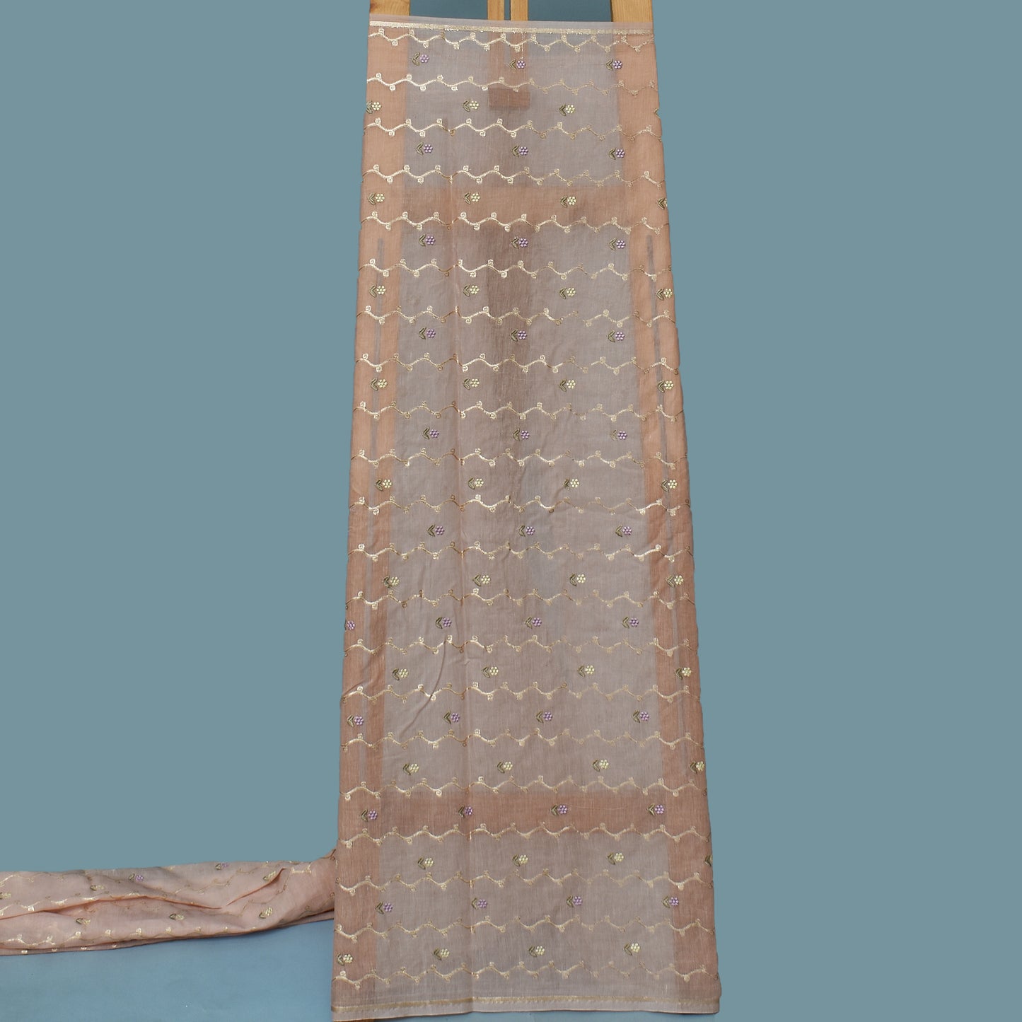Pale Pink Color Chanderi Embroidery Fabric