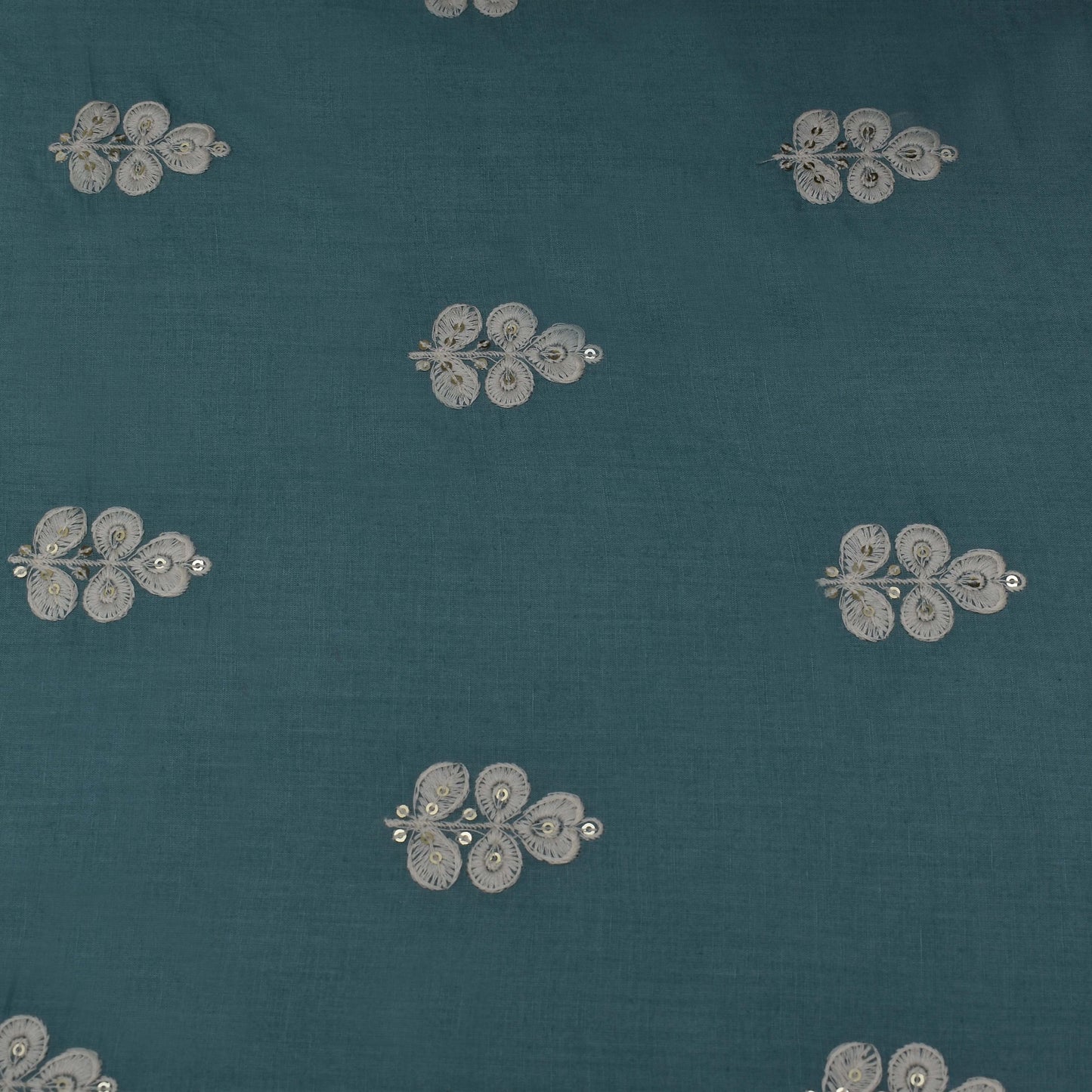 Sea Green Color Cotton Booti Fabric