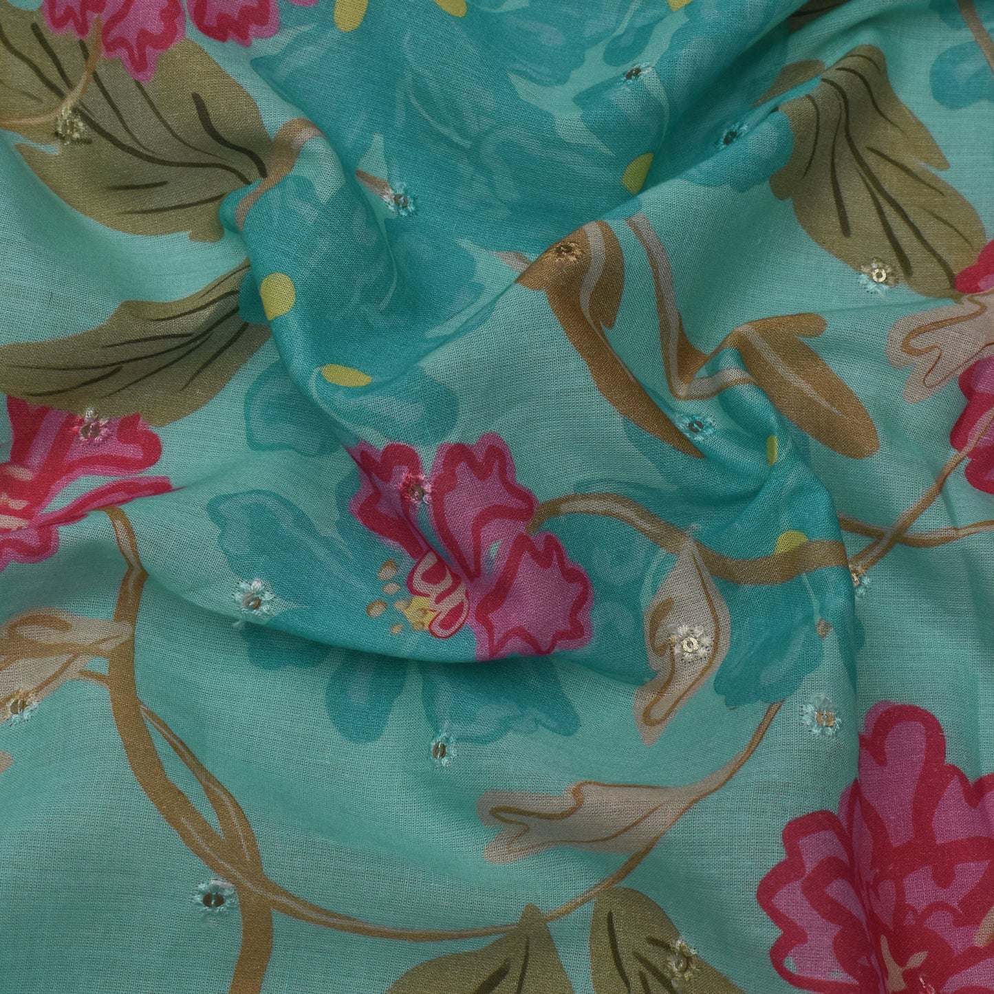 Multi Color Mulmul Print Booti Fabric