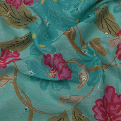 Multi Color Mulmul Print Booti Fabric