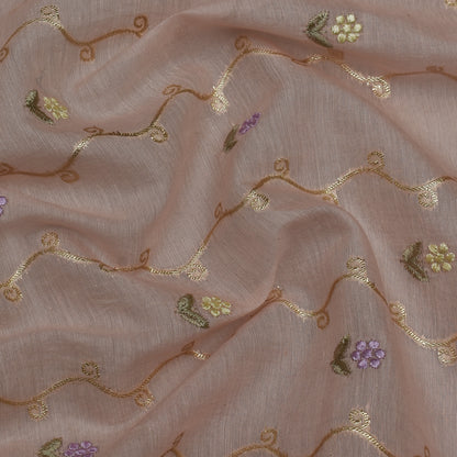 Pale Pink Color Chanderi Embroidery Fabric