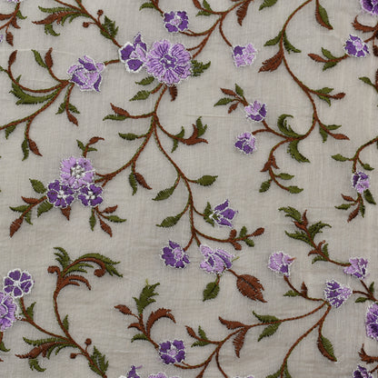 Off White Color Chanderi Embroidery Fabric