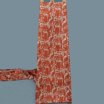 Rust Color Slub Tussar Print Fabric