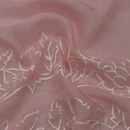 Pink Color Organza Border Embroidery Fabric