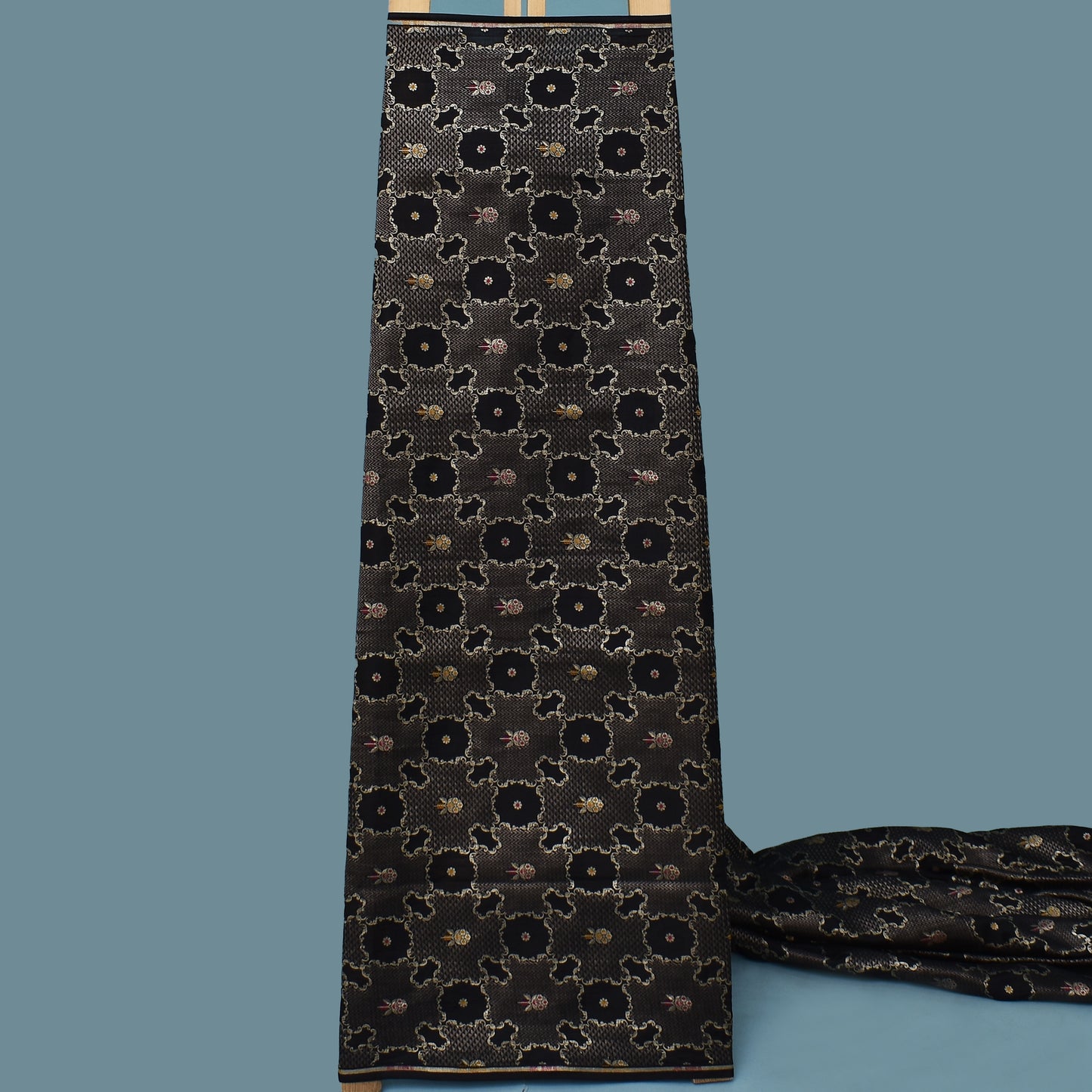 Black Color Katan Meena Brocade Fabric