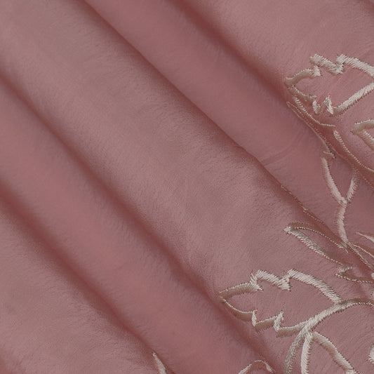 Pink Color Crepe Border Embroidery Fabric