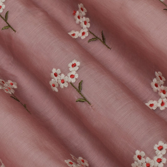 Light Pink Color Chanderi Embroidery Fabric