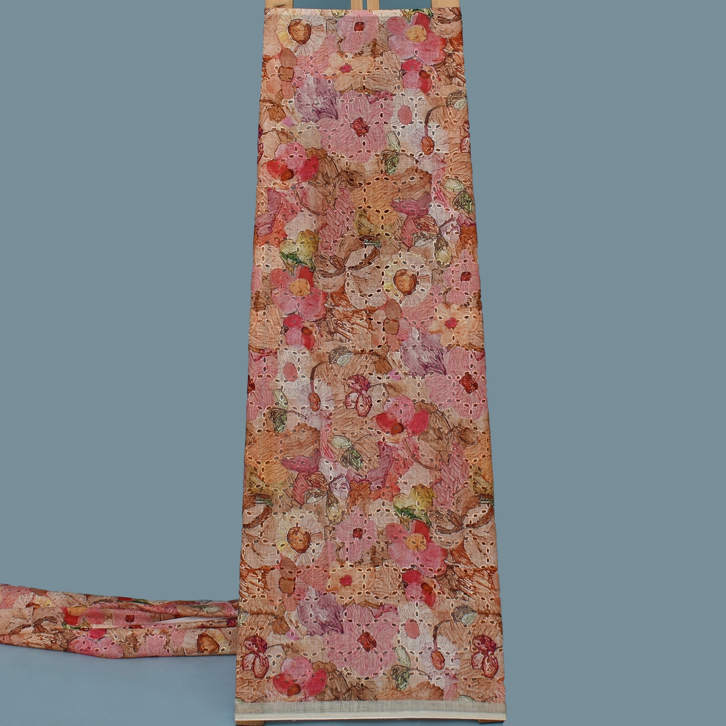 Multi Color Linen Print Cutwork Fabric