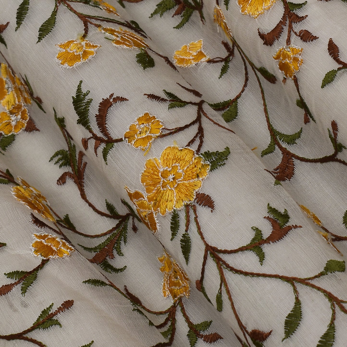 Off White Color Chanderi Embroidery Fabric