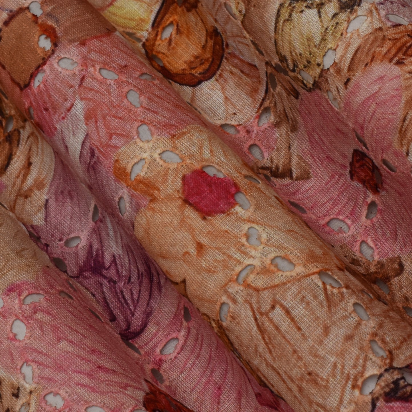 Multi Color Linen Print Cutwork Fabric