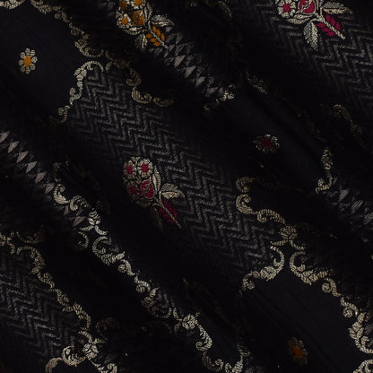 Black Color Katan Meena Brocade Fabric