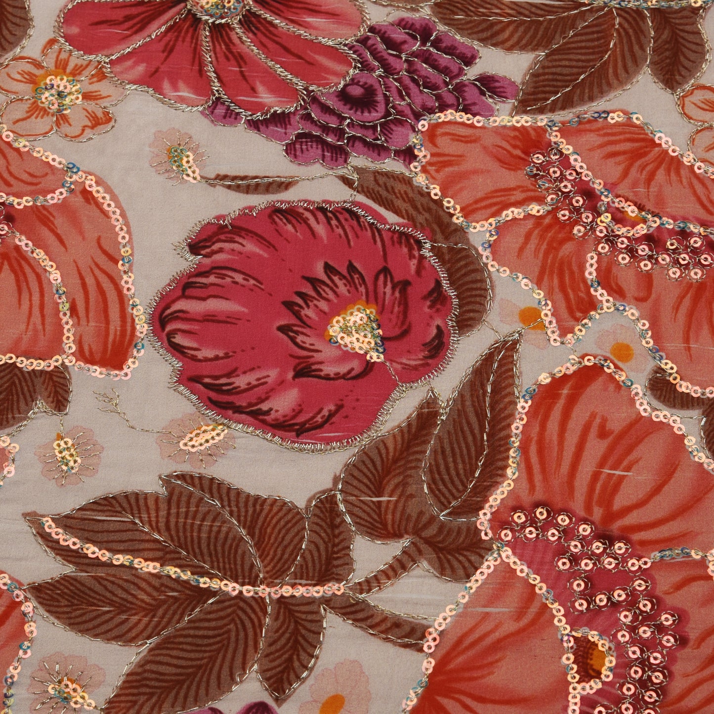 Cream Color Crepe Position Print Embroidery Fabric