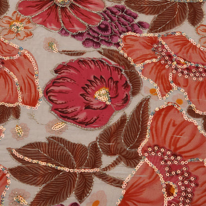 Cream Color Crepe Position Print Embroidery Fabric