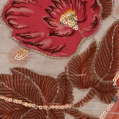 Cream Color Crepe Position Print Embroidery Fabric