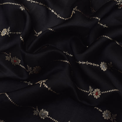 Black Color Katan Meena Brocade Fabric