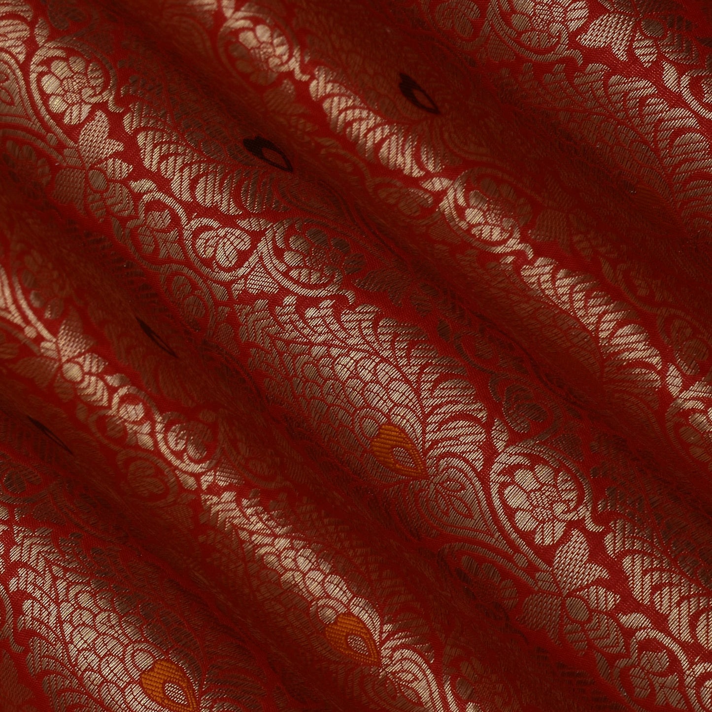 Red Color Katan Meena Brocade Fabric