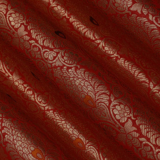 Red Color Katan Meena Brocade Fabric