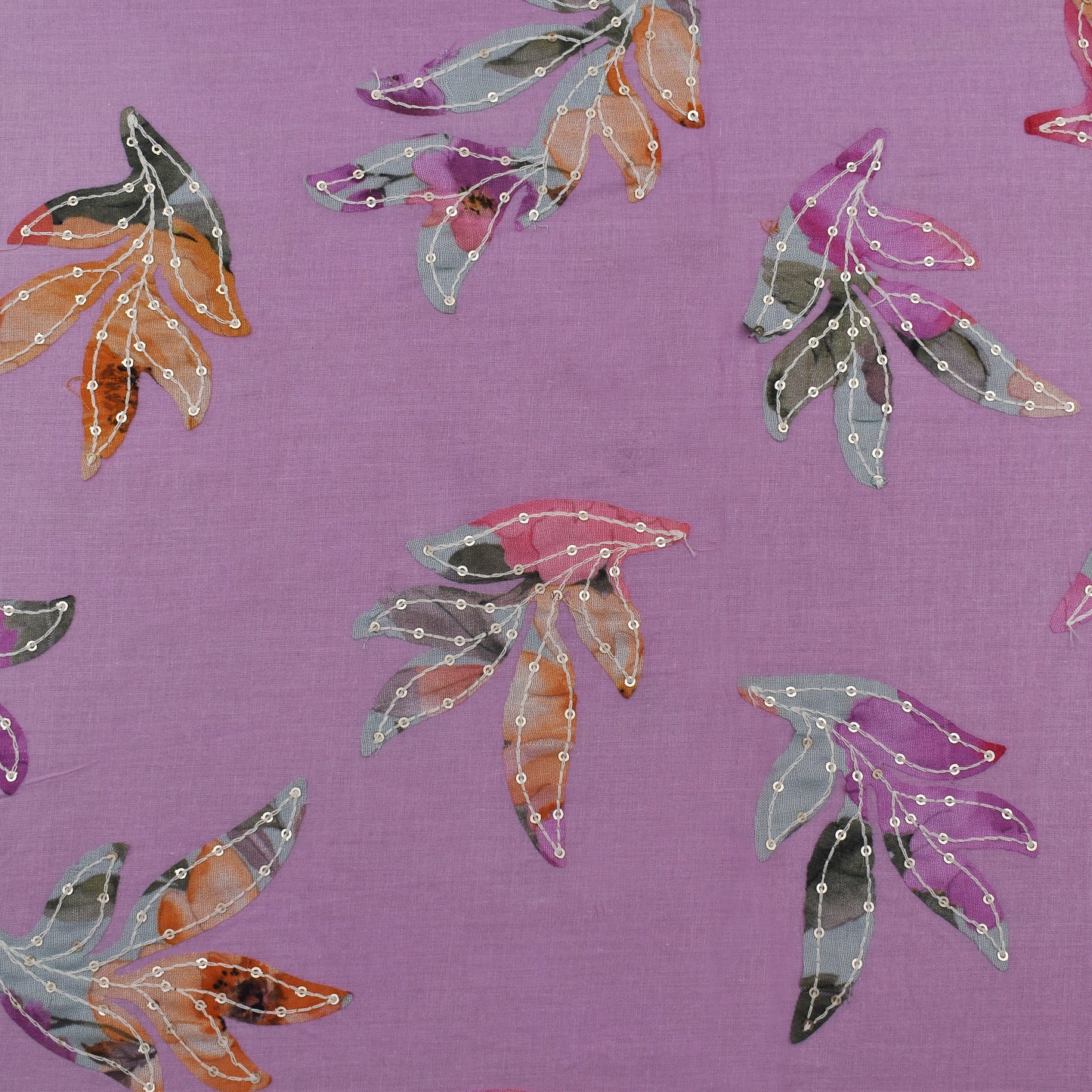 Lavender Color Cotton Print Embroidery Fabric