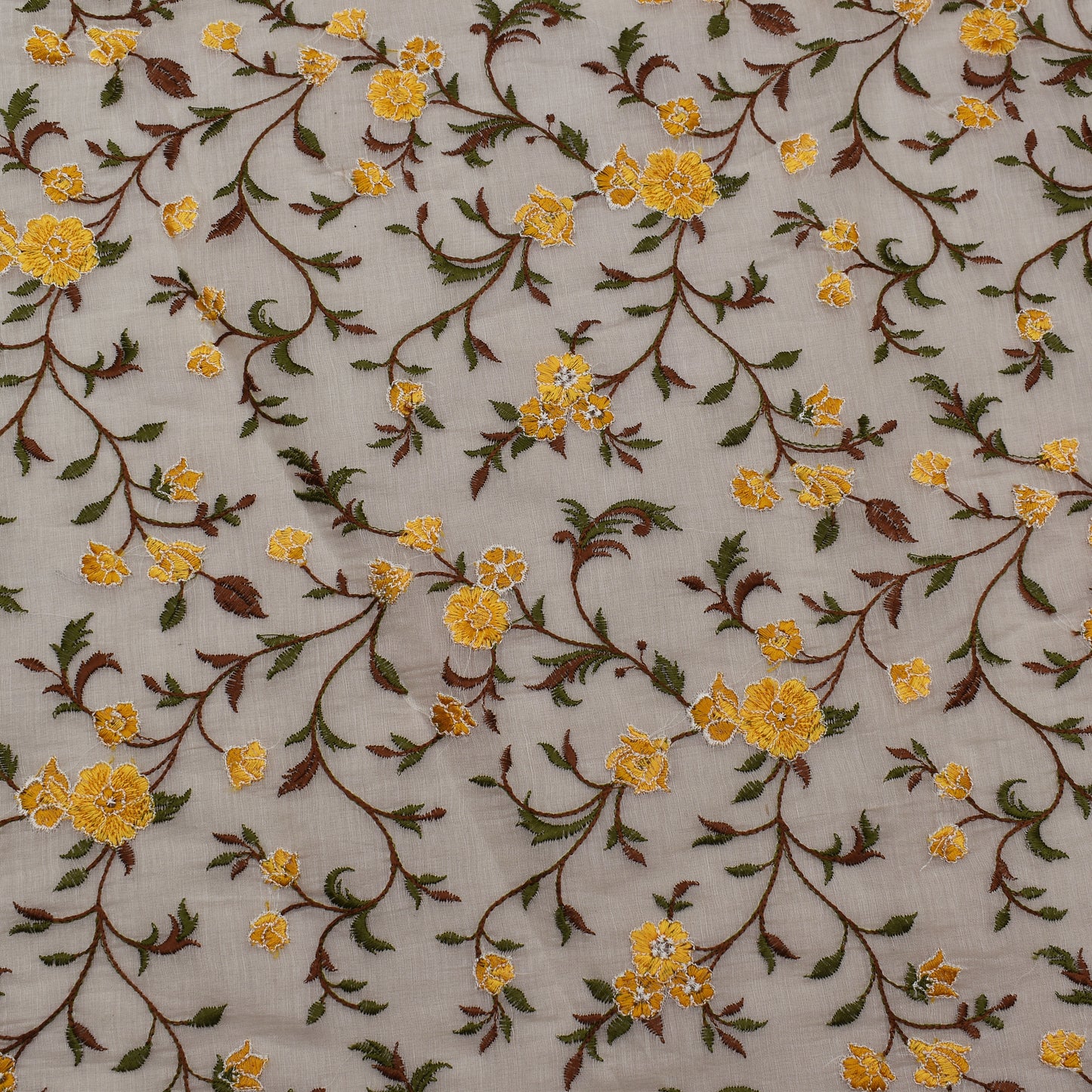 Off White Color Chanderi Embroidery Fabric