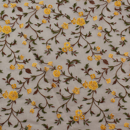 Off White Color Chanderi Embroidery Fabric