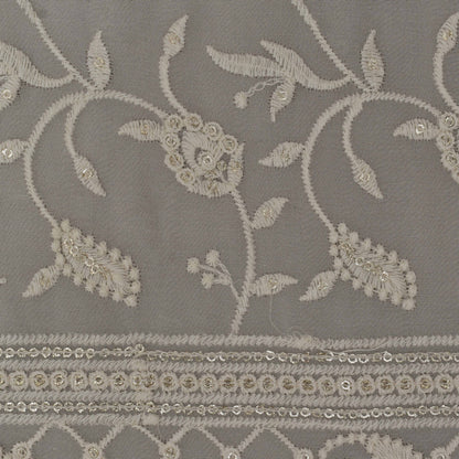 White Color Georgette Embroidery Fabric