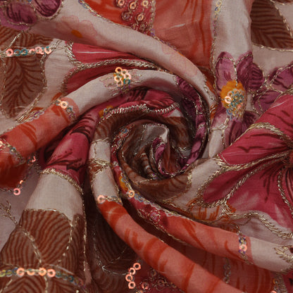 Cream Color Crepe Position Print Embroidery Fabric