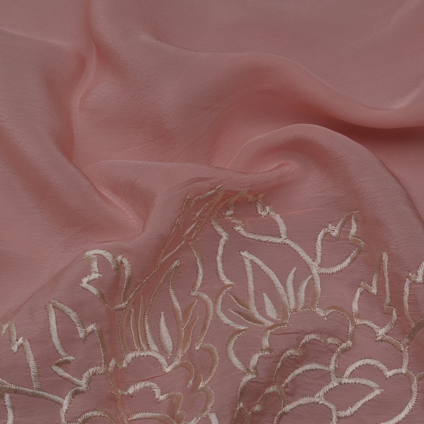 Pink Color Crepe Border Embroidery Fabric