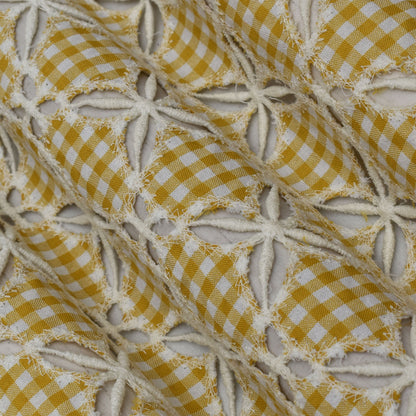 Yellow Color Cotton Check Embroidery Fabric