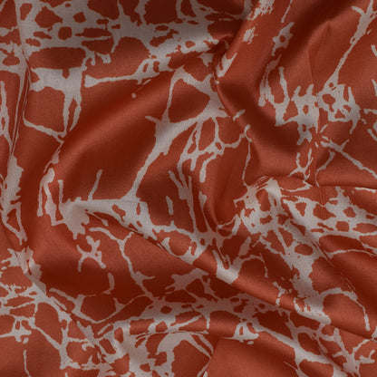 Rust Color Slub Tussar Print Fabric