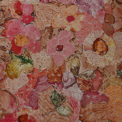 Multi Color Linen Print Cutwork Fabric