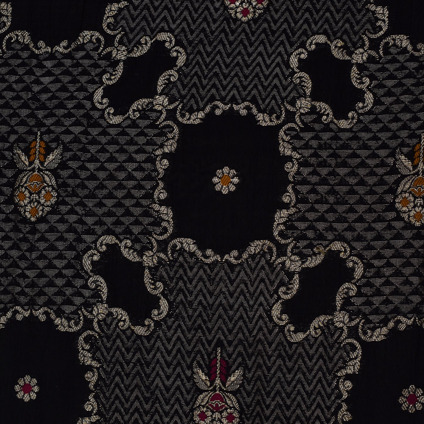 Black Color Katan Meena Brocade Fabric