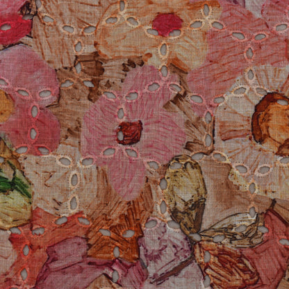 Multi Color Linen Print Cutwork Fabric