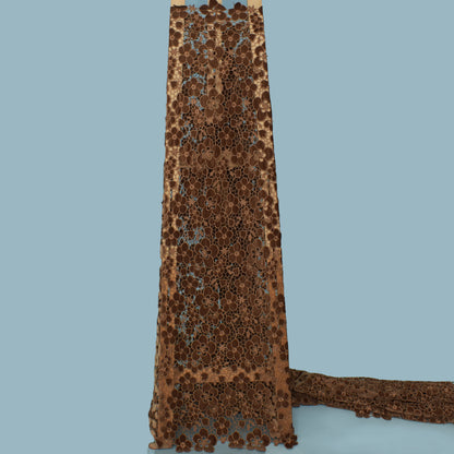 Caramel Brown Color Velvet Cut Work Fabric
