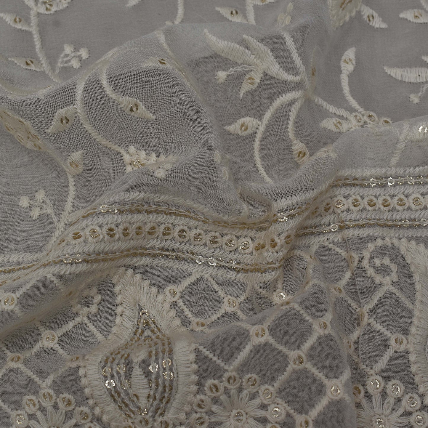 White Color Georgette Embroidery Fabric