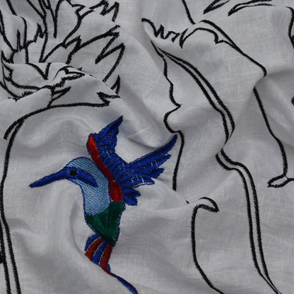 White Color Cotton Embroidery Fabric