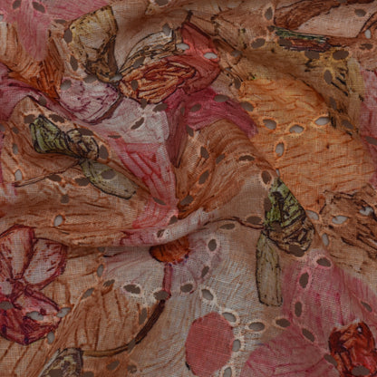 Multi Color Linen Print Cutwork Fabric