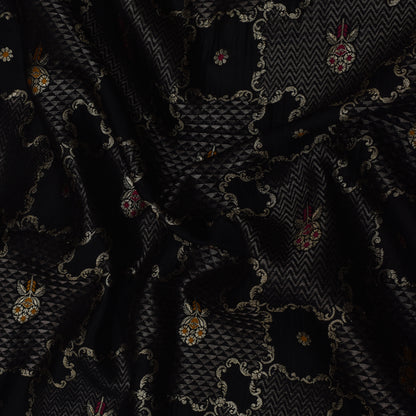 Black Color Katan Meena Brocade Fabric