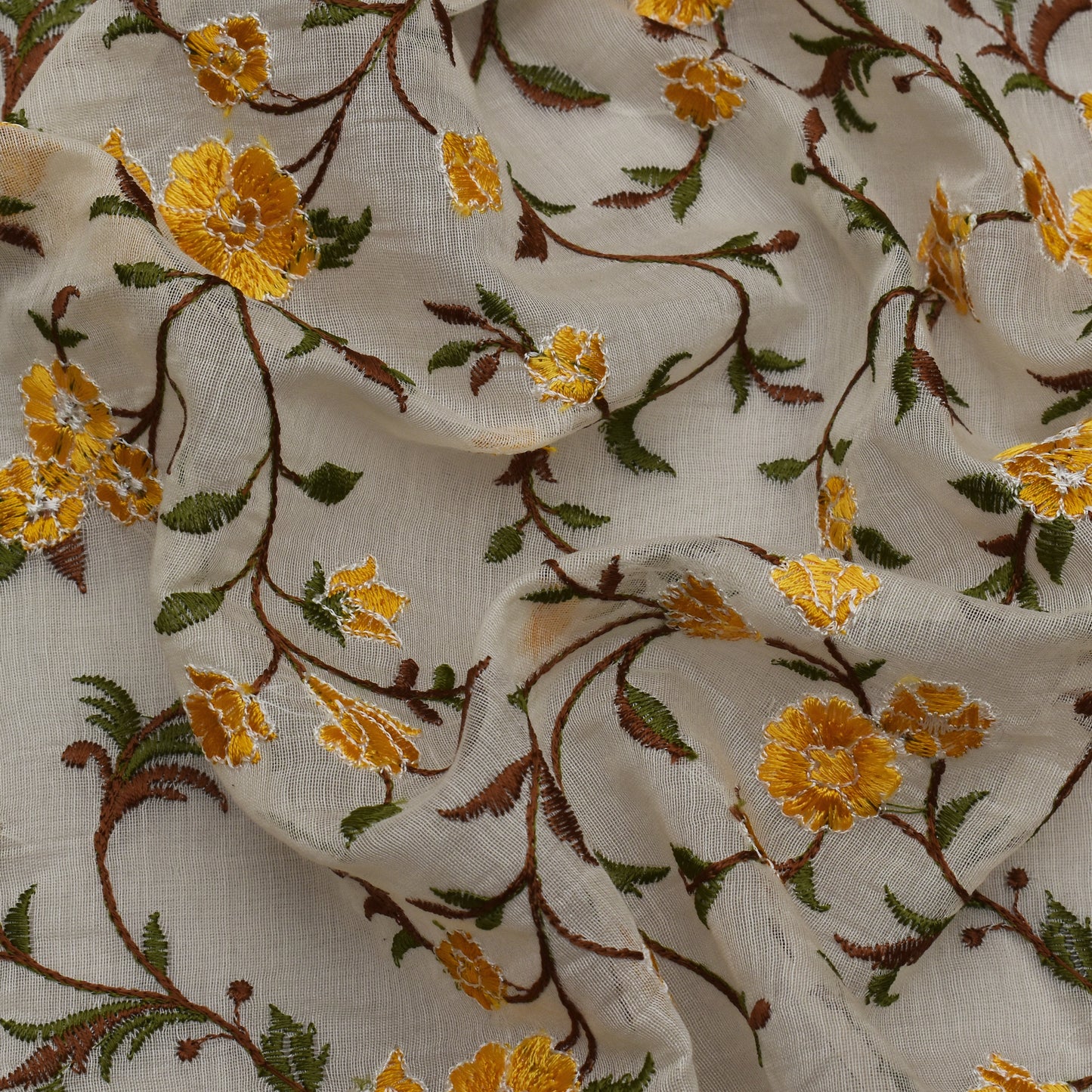 Off White Color Chanderi Embroidery Fabric