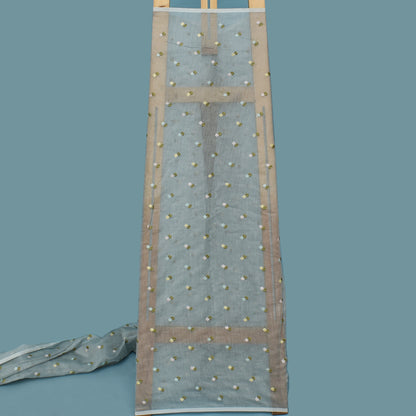 Grey Color Chanderi Booti Fabric