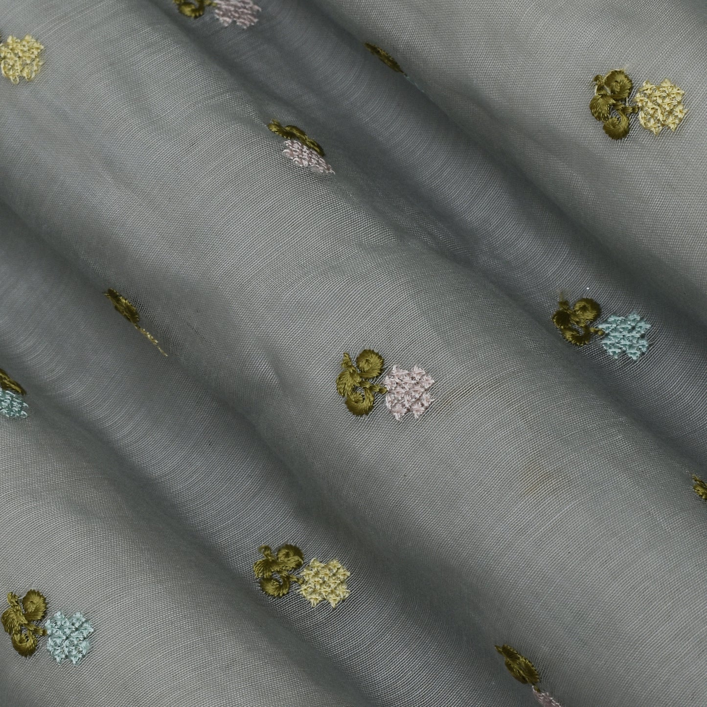 Grey Color Chanderi Booti Fabric