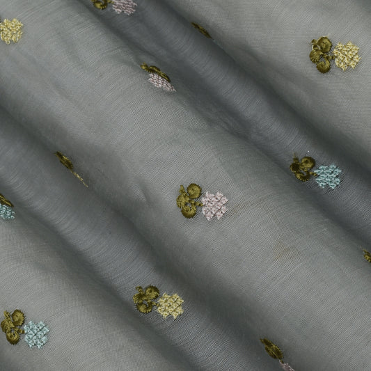 Grey Color Chanderi Booti Fabric