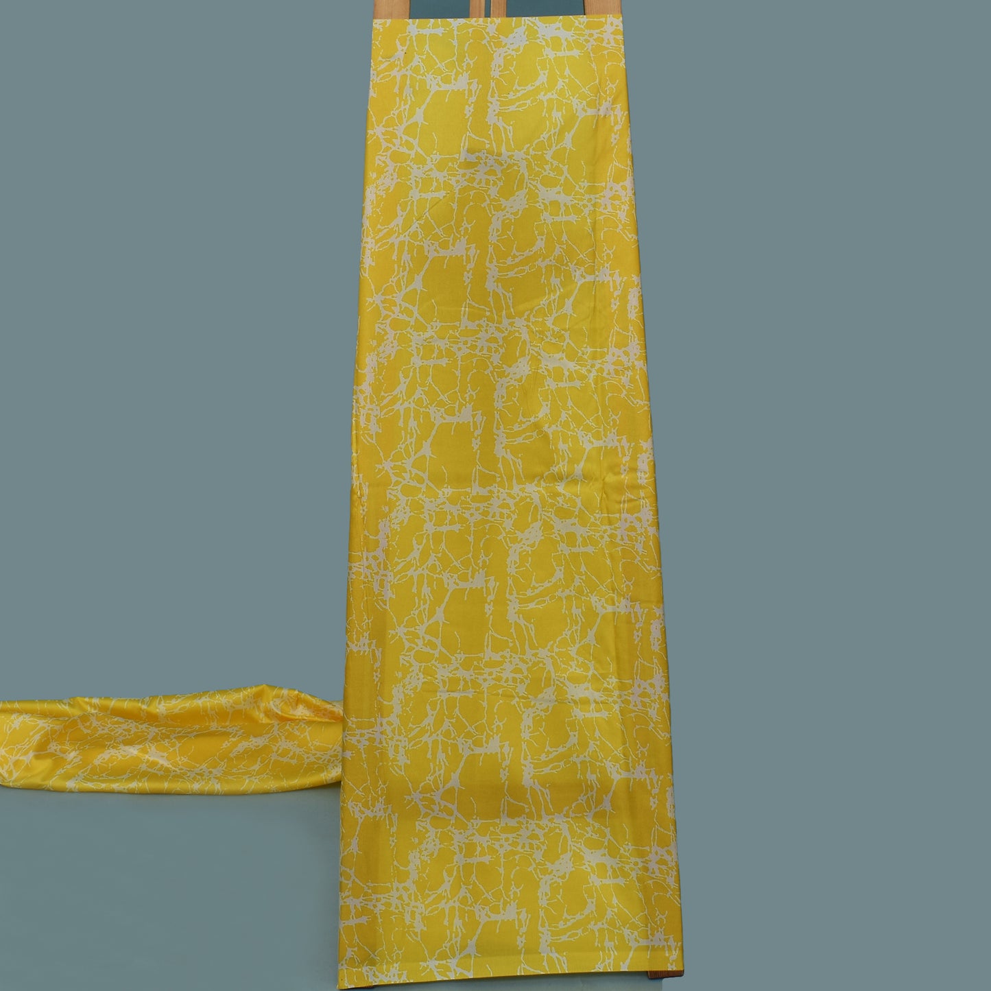 Yellow Color Slub Tussar Print Fabric