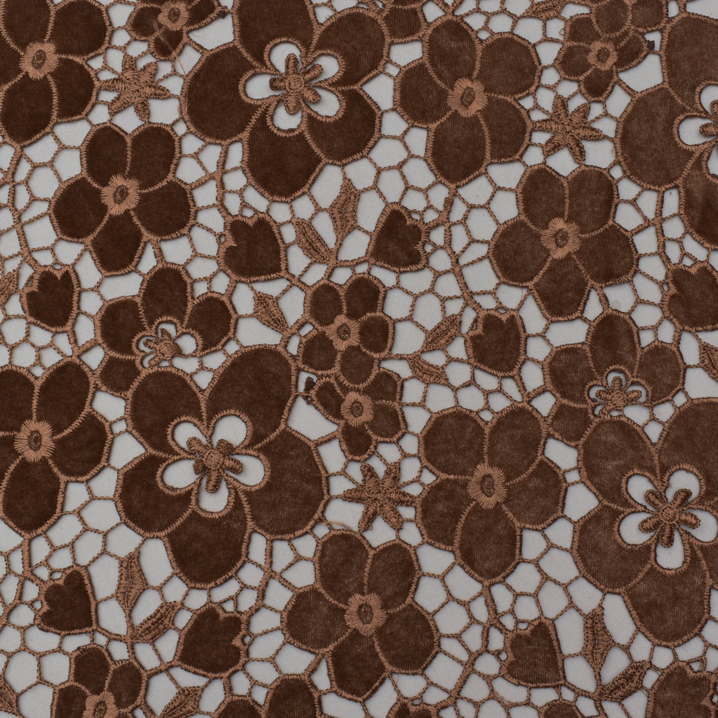 Caramel Brown Color Velvet Cut Work Fabric