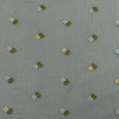 Grey Color Chanderi Booti Fabric