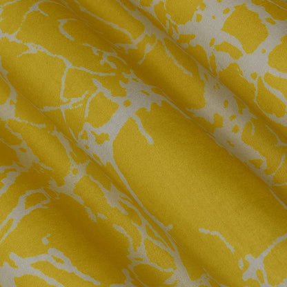 Yellow Color Slub Tussar Print Fabric