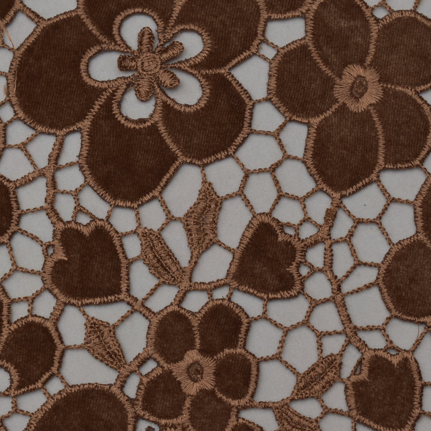 Caramel Brown Color Velvet Cut Work Fabric